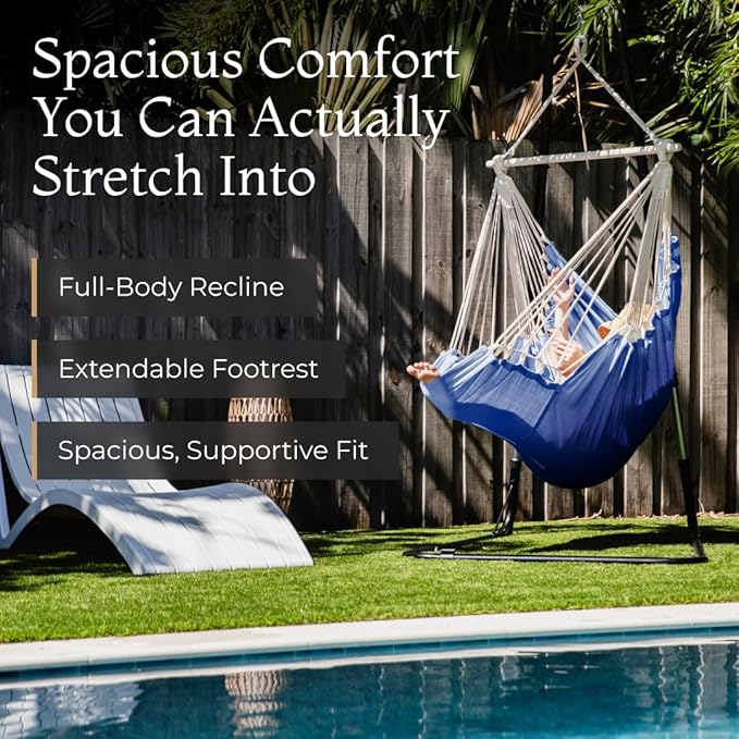 Hanging Hammock Chair Swing – Hanging Chair Outdoor &amp Indoor - Hammock Swing Chair – Quick &amp Easy Setup with Hardware Kit – Durable &amp Spacious Full Body Support – Holds 440 Lbs