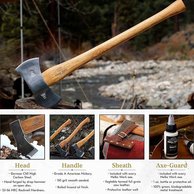 1844 Helko Werk Germany Classic Odyssey Double Bit Axe - Made in Germany Double Bit Axe and Felling Axe for Cutting Large Timber Felling Trees - Head 3.5 lbs Handle 30 in. (Odyssey) #10600