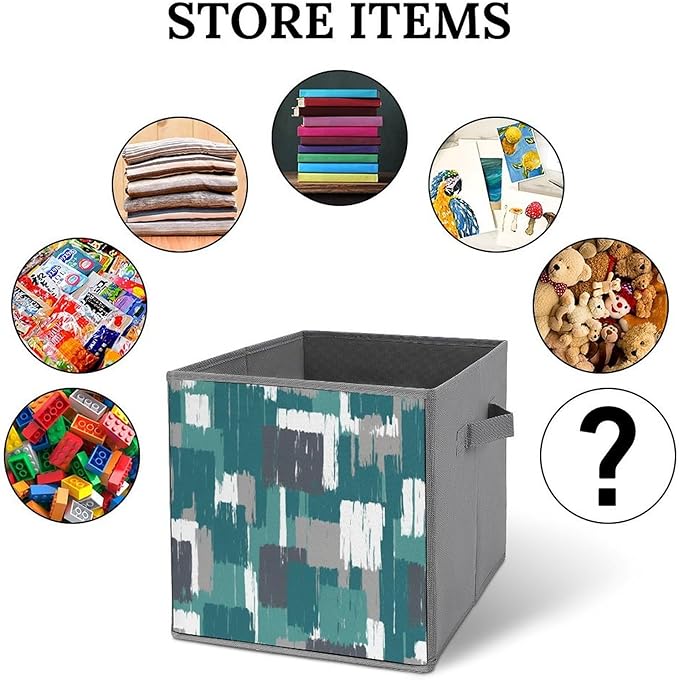 Compact Storage Basket Teal Grey Turquoise Collapsible Organizer Bin with Handles Versatile Storage Container for Home