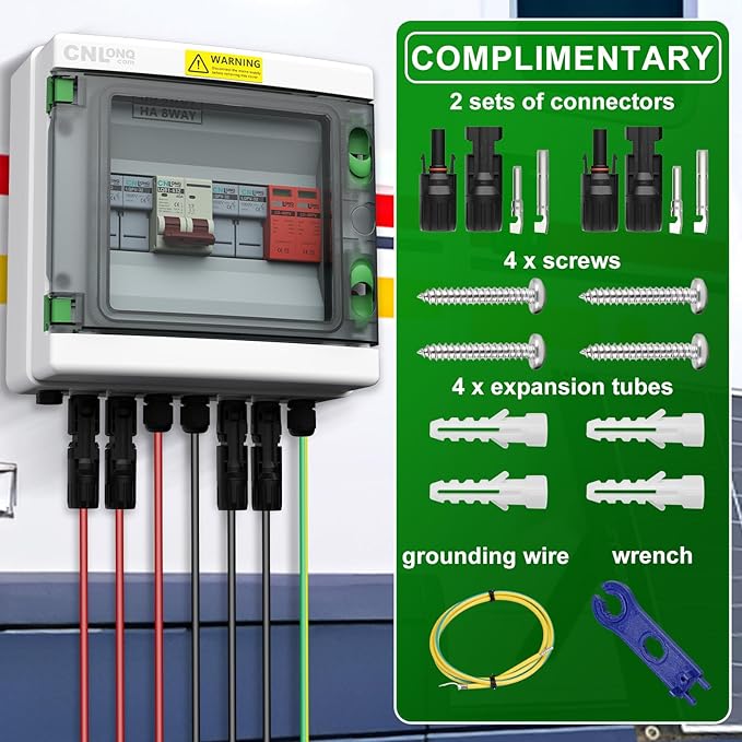 2 String Solar PV Combiner Box IP65 2 in 1 Out DC500V 40A Circuit Breaker with Surge Protector and 20A PV FuseSolar Disconnect Switch Outdoor Waterproof for Solar Panels System