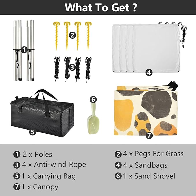 Leopard Print Pattern Yellow Beach Tent &amp Canopy UPF50+ Protection Water-Resistant Portable Sun Shelter Includes Sand Shovel Sandbags Stability Poles for Family Trips Picnics &amp Camping