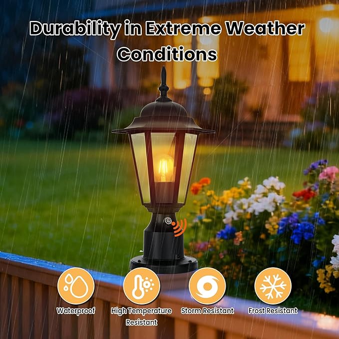 15 Dusk to Dawn Outdoor Post Light Modern Black Outdoor Lamp Post Light Fixture Lamp Posts Exterior Lighting Pole Lantern for Outside Porch Garage Street Waterproof Aluminum &amp Glass 1 Pack E