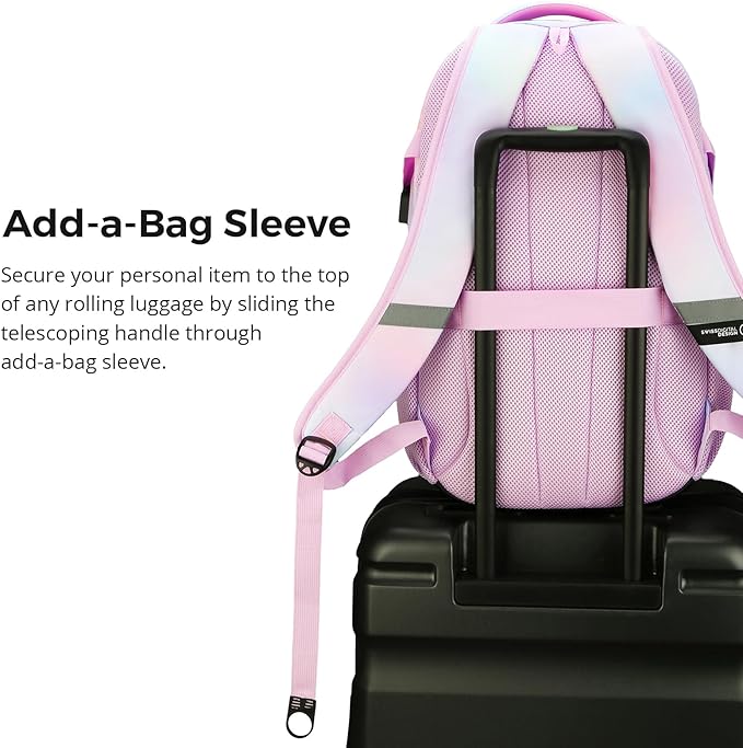 Swissdigital Laptop Backpack with USB Charging Port Travel Backpack Fits 15.6 inches Computer 31L Backpack for Women Pink Purple | SD803-104