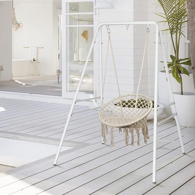 ONCLOUD Outdoor Hanging Chair Stand Heavy-Duty 450 LBS Support Outdoor Hammock Chair Stand for Patio Garden and Backyard (White)