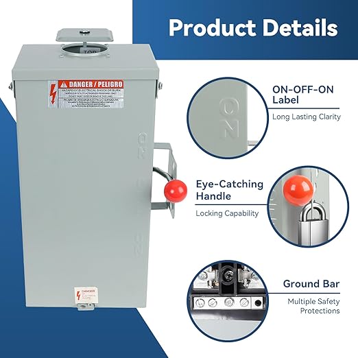 100A Generator Transfer Switch24000W General-Duty Double-Throw Safety Switch120/240-Volt Transfer SwitchesStronger Stability Manual Transfer SwitchesNEMA 3R Standards for Outdoor and Indoor