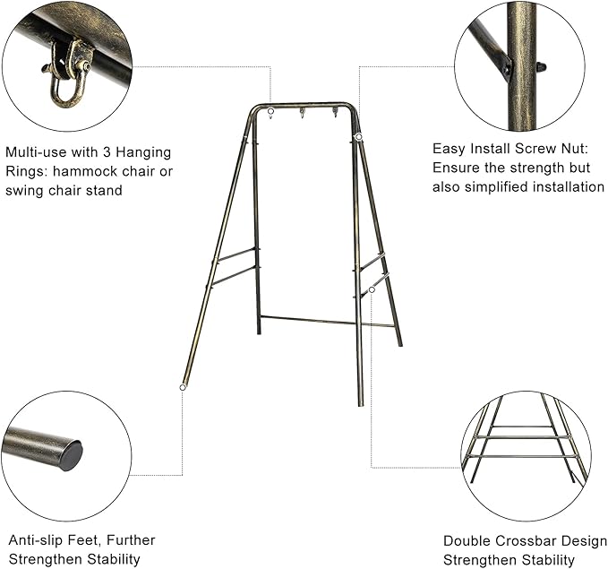 ONCLOUD Upgraded Hammock Chair Stand Metal Swing Stand Frame Heavy Duty Steel Hammock Stand Only for Porch Backyard Indoor or Outdoor Antique Bronze Finish
