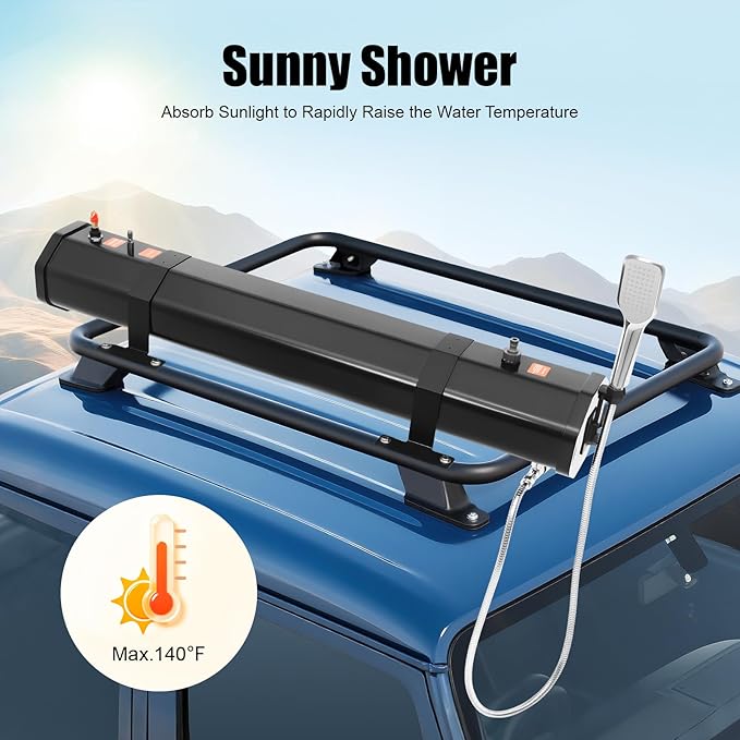 Portable Car Camping Shower Set 30L Roof Rack-Mounted Off-Road Shower Tank Solar-Powered Large Capacity Shower for Camping Off-Road and Beach Trips