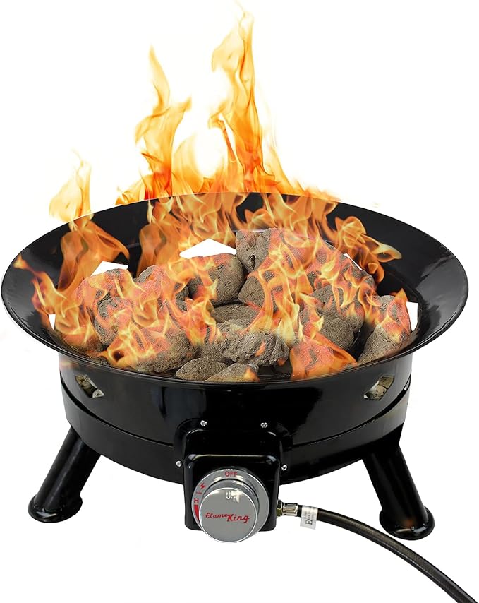 Flame King Smokeless Propane Fire Pit 24-inch Portable Firebowl 58K BTU with Self Igniter Cover &amp Carry Straps for RV Camping &amp Outdoor Living