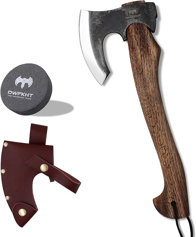 Hatchet 15.7 Camping Axe with Leather Sheath Bushcraft Axe with 1065 Carbon Steel &amp Beech Handle Survival Hatchet for Wood Splitting and Chopping - Perfect for Gardening and Outdoor
