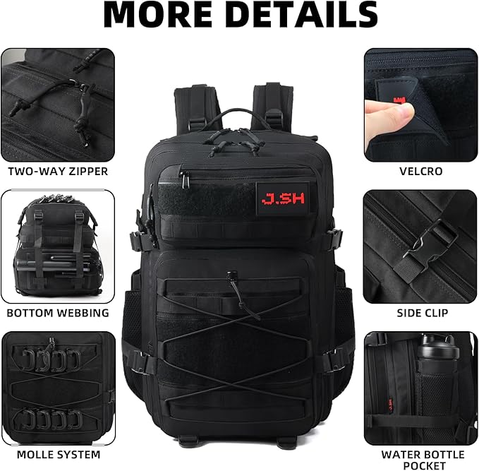J.SH Daily Military Tactical Backpack for Men EDC MOLLE Backpack 900D Oxford Nylon 2-Day Assault Rucking Pack Portable Tactical Gear for Outdoor HikingGym Rugged Survival&ampBug Out Bag - 35L B