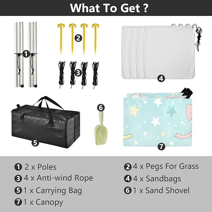 xigua Bow Beach Tent Sun Shelter with Carrying Bag - Silver Coated Oxford Fabric Beach Canopy for Beach Camping Fishing - Includes Windproof Ropes Sandbags &amp Stakes
