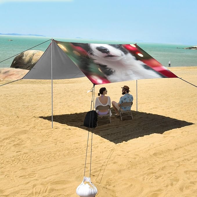 ALAZA Dog Puppy Christmas Hat Beach Tent Sun Shelter Portable Canopy Sunshade for Outdoor Camping Picnics Backyard Fun 10x9 ft