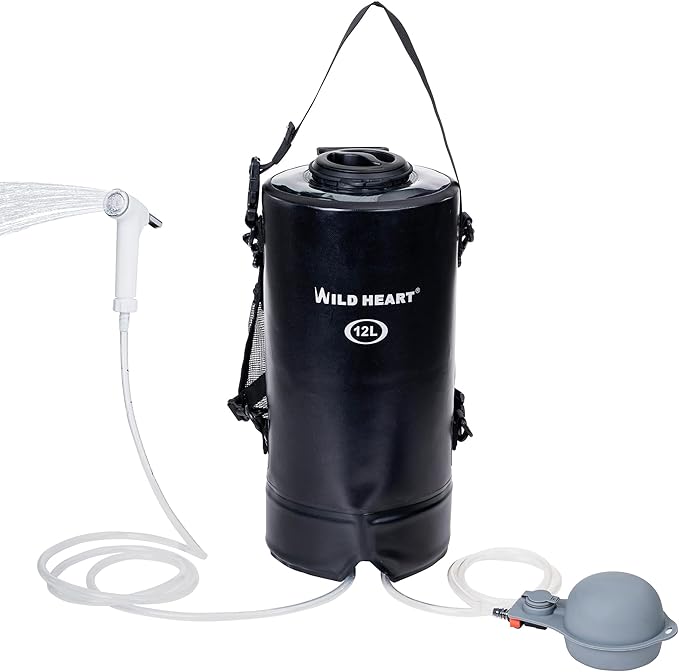 WILD HEART Camping Shower 22L/ 12L Portable Shower for Camping with Pressure Foot Pump and Hose - Solar Shower Bag Backpack for Camping Road Trip &amp Outdoor Use