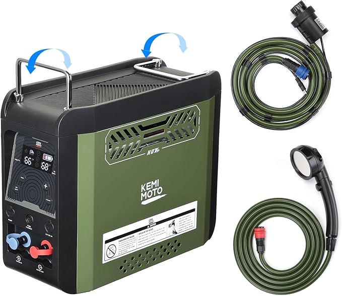 KEMIMOTO Portable Water Heater Thermostatic Propane Water Heater with Pump Max 100 Mins 3s Instant Hot 20000 BTU 4000mAh Rechargeable Battery Suits for Outdoor Camping Cleaning