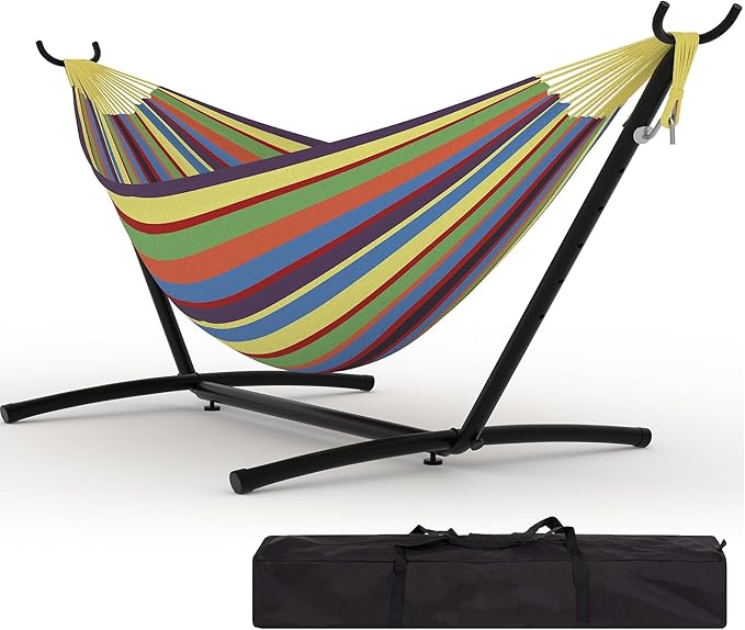 Hammock with Stand 2-Person Outdoor Portable Hammock with Carrying Bag &amp Adjustable Frame Heavys Duty 450lb Capacity for Beach Camping Backyard Patio