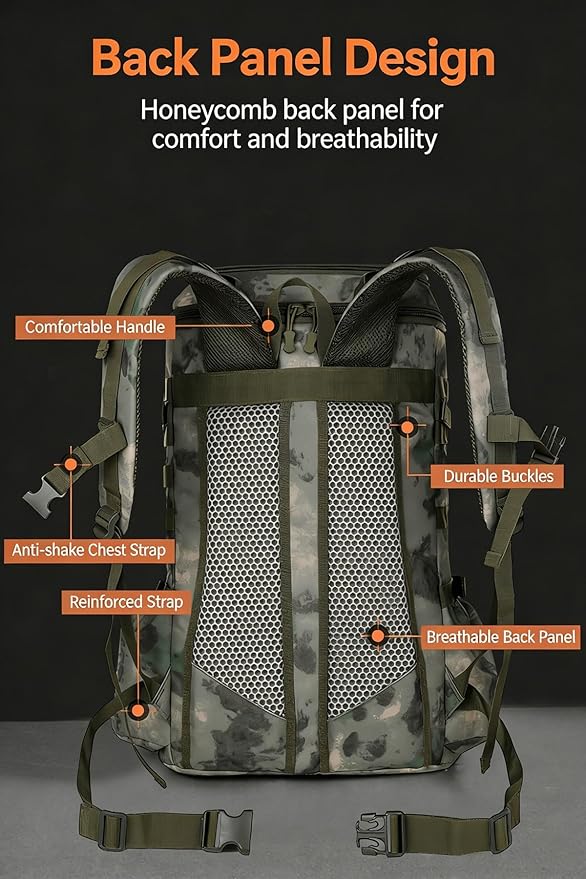 LINGYUE Tactical Backpack Bagpack Waterproof Large Capacity Outdoor Hiking Breathable Padded 14 Laptop Compartment For Camping Travel Trekking(G)