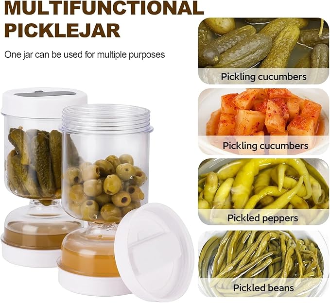 Glass pickle jar with filter flip lid 2-pack pickle container olive hourglass jar dry and wet seal pickle juice separator pickle storage jar 34 oz