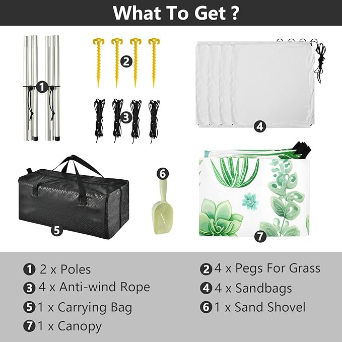 xigua Grass Beach Tent Sun Shelter with Carrying Bag - Silver Coated Oxford Fabric Beach Canopy for Beach Camping Fishing - Includes Windproof Ropes Sandbags &amp Stakes