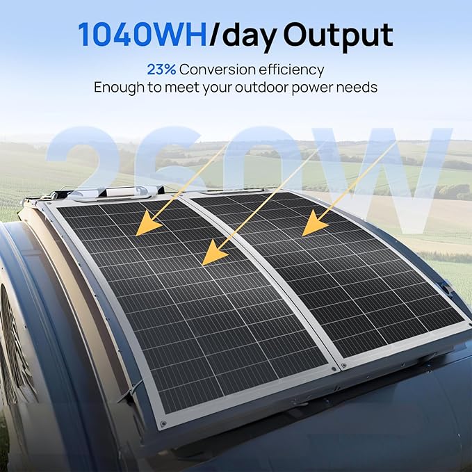 ECO-WORTHY 260Watt 12Volt Flexible Solar Panel Kit for Off Grid Home RV Boat and Uneven Surfaces:2pcs 130W Mono Solar Panel + 30A 12V Charger Controller + Solar Cable + Tray Cable + Y Branch