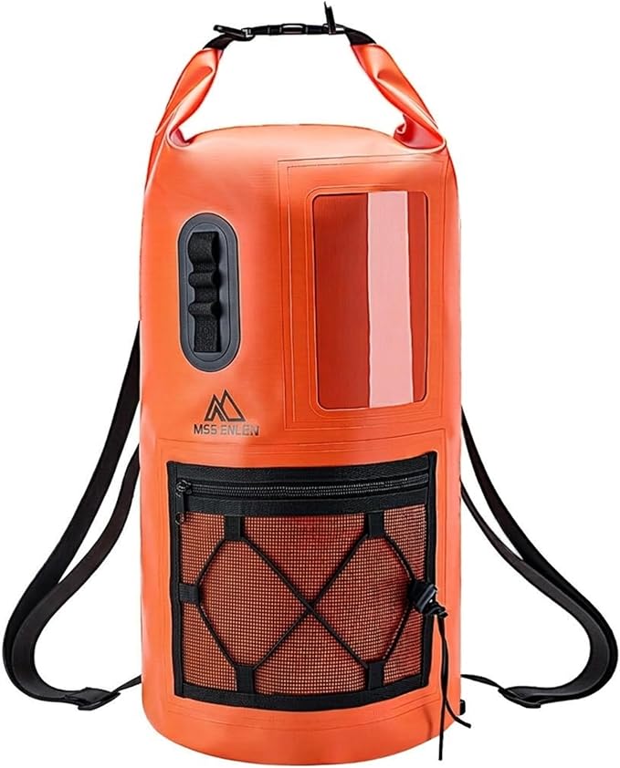 Waterproof Dry Bag 500D PVC Roll Top Dry Sack with 3 Carrying Ways Lightweight Waterproof Bag for Kayaking Swimming Boating Paddle Boarding Hiking Beach(Orange 25L)