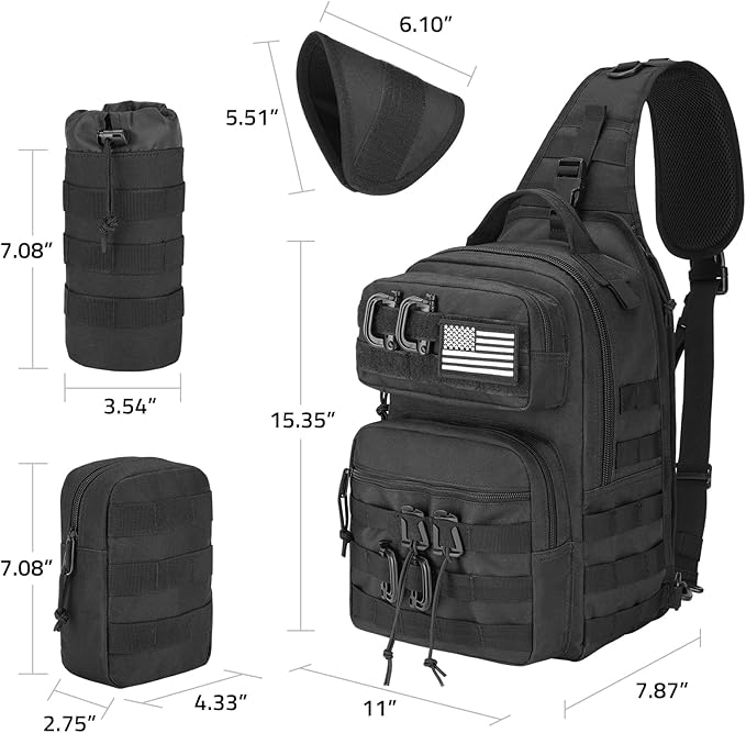CVLIFE Tactical Sling Bag Backpack for Men Military Shoulder Sling Bag Molle Detachable Tactical Bag with Bottle Holder Hidden Pocket Daily Day Pack Work Bag for EDC Hiking Black