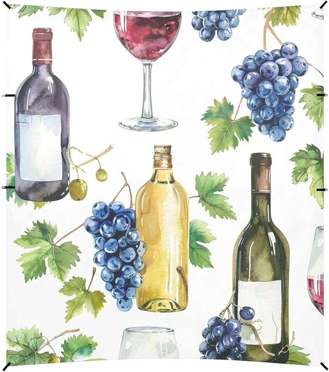 ALAZA Watercolor Bottles Glasses of Red and White Wines Grapes Beach Tent Sun Shelter Portable Canopy Sunshade for Outdoor Camping Picnics Backyard Fun 10x9 ft