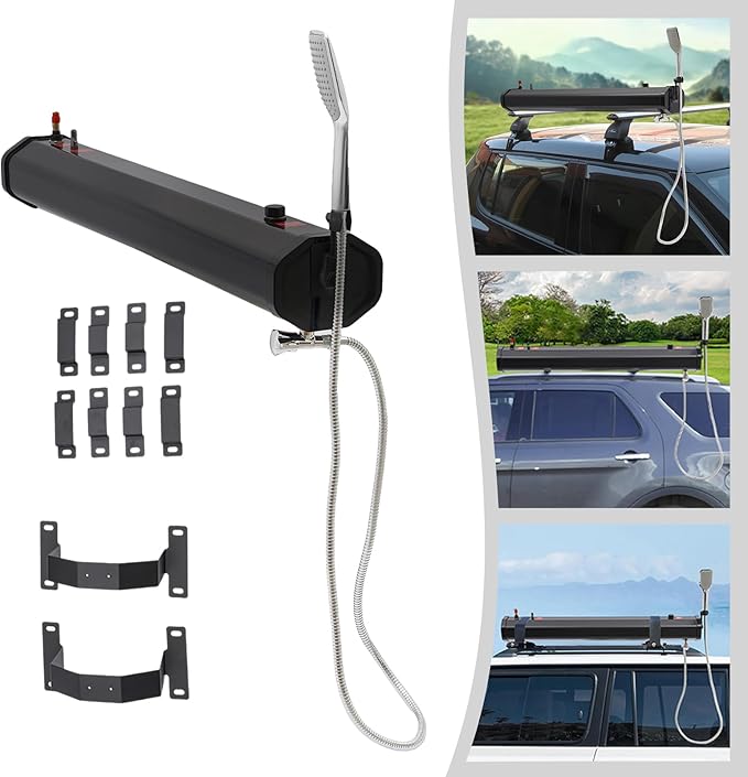 Pressurized Water Tank 4.7-Gallon Portable Roof-Rack Shower Off-Road Shower Portable Wash Station with 5.5ft Water Pipe and Shower Head Outdoor Activities Water Supply Camping Shower for RV Truck