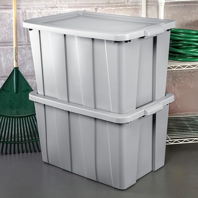 Sterilite 4 Pack Tuff1 Storage Tote Stackable Plastic Bin with Lid 30 Gallon