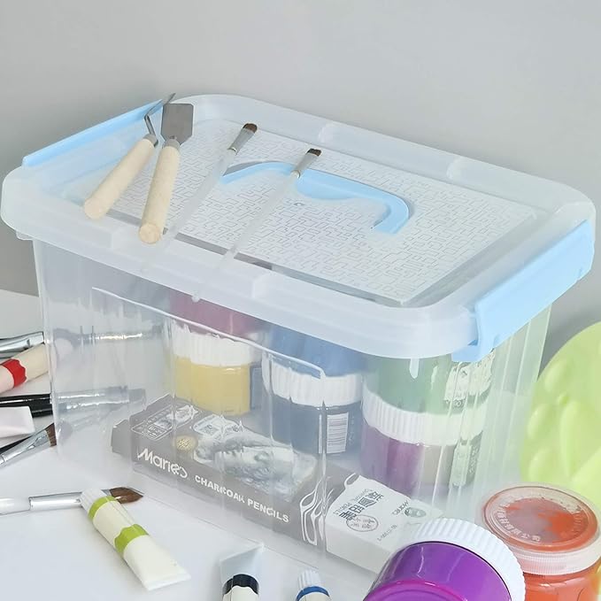 Hespama 2 Pack Lidded Storage Bin Plastic Latching Container Box with Handle 12 Quart &amp 6 Quart