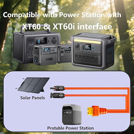 XT60 to Solar Connector Cable 10FT/16.4FT/25FT 12AWGXT60 Extension Cable for ECOFLOW River and Delta Series BLUETTI EB55 Power Station Solar Panel (16.4FT/5M)