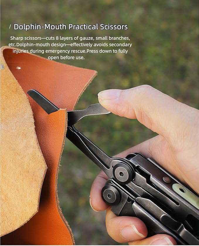 Multitool 24-in-1 Full-Size Lightweight EDC Multi-Purpose Pliers Damascus Steel Main Blade Outdoor Gear Camping Knives &amp Tools Gifts for Guys Gifts for Hunters Men who have Everything (Bla