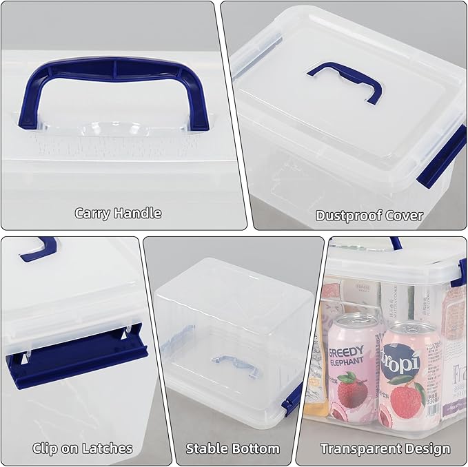 Farmoon 12 Quart Clear Plastic Lidded Storage Bin Latching Storage Box with Handle 1 Pack