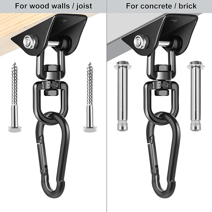Porch Swing Hanging Kit 360°Rotating 1200 lb Capacity Hanger for Porch Swing Hammocks Swing Chair (2 Pack)