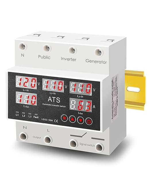 Automatic Transfer Switch for Generator Inverter 110V 63A Adjustable Voltage Protector with LED Display Overcurrent Overvoltage and Undervoltage Protections