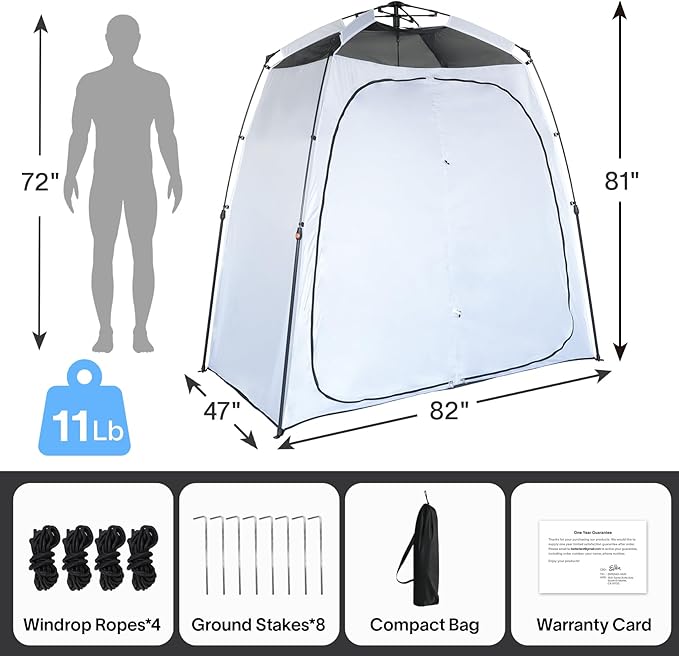 EighteenTek® Upgraded Pop Up Shower Tent 2-Room Changing Tent Privacy Shelter with Floor &amp Dual Doors Portable Camping Toilet &amp Bathroom Tents 83 x 47 x 77.6H