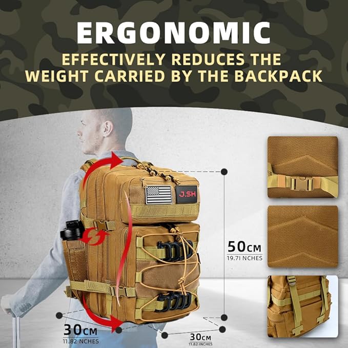 J.SH Large Military Tactical Backpack for Men EDC MOLLE Backpack 900D Oxford Nylon 3-Day Assault Rucking Pack Heavy-Duty Tactical Gear for Outdoor HikingGym Rugged Survival&ampBug Out Bag-45L K