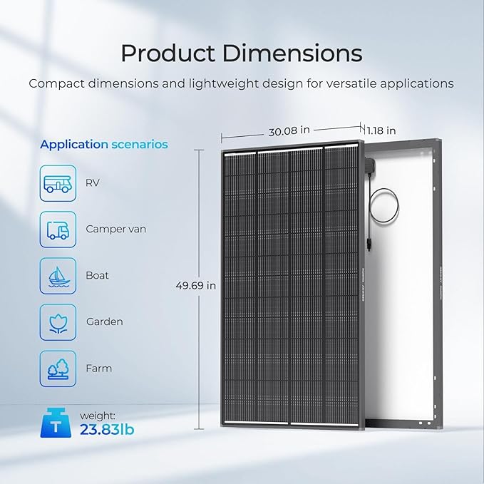 Renogy 200 Watt Solar Panel ShadowFlux Anti-Shading 12V 200W Solar Panel 25% High-Efficiency N-Type Solar Cell 16BB ShadowFlux Technology Solar Module for RV Home Roof Camp Marine Boat