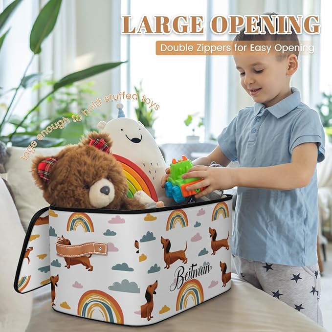 Storage-Bins with Lids Handle Customized Stackable-Storage-Bin for Kids-Boys-Girls-Toys Cube Collapsibl Basket Dog