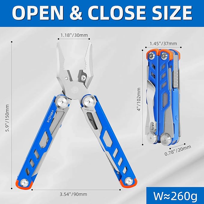 HANSHI 15 in 1 Multitool Pliers with Scissors Upgraded Heavy Duty Stainless Steel Multi Tool with YG10 Tungsten Steel Replaceable Wire Cutters for Survival Camping HikingRepair and Gift (Blue)