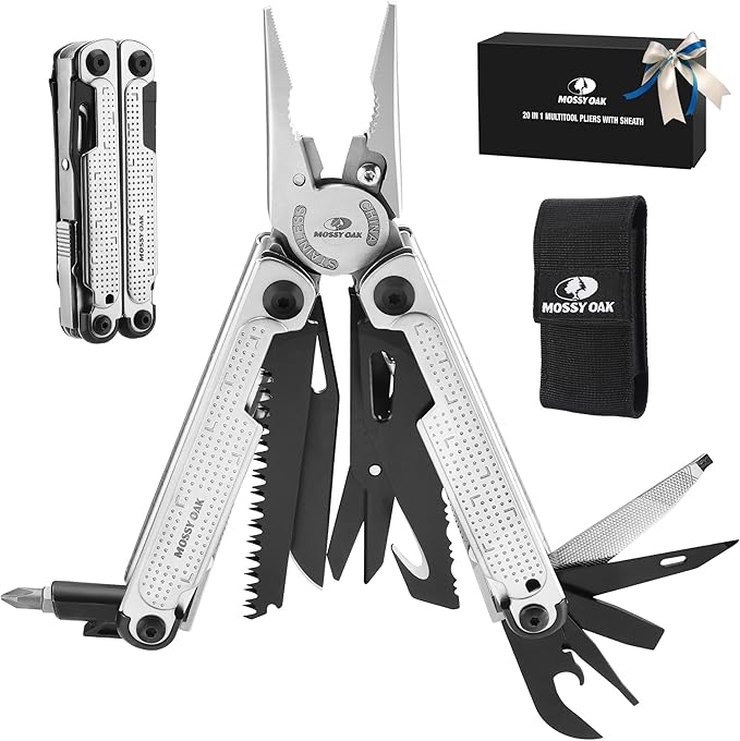 MOSSY OAK Multitool 20-in-1 Stainless Steel Multi Tool Pliers Self-locking Pliers with Sheath-Perfect for Outdoor Survival Camping Hiking