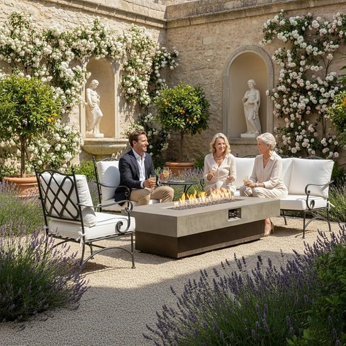 Outdoor Fire Pit Table Propane Gas Fire pits Outdoor Fireplaces 54'' Rectangular Firepit Table 50000 BTU Fire Table for Patio Set Three Options of Assembled Hight Grey.