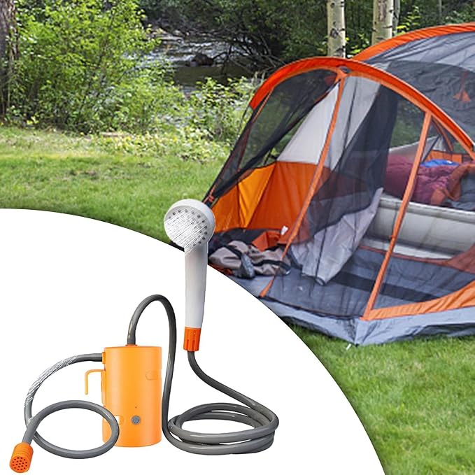 Outdoor Shower System with Electric Pump and 1.8M Hose for Camping Orange with Remote
