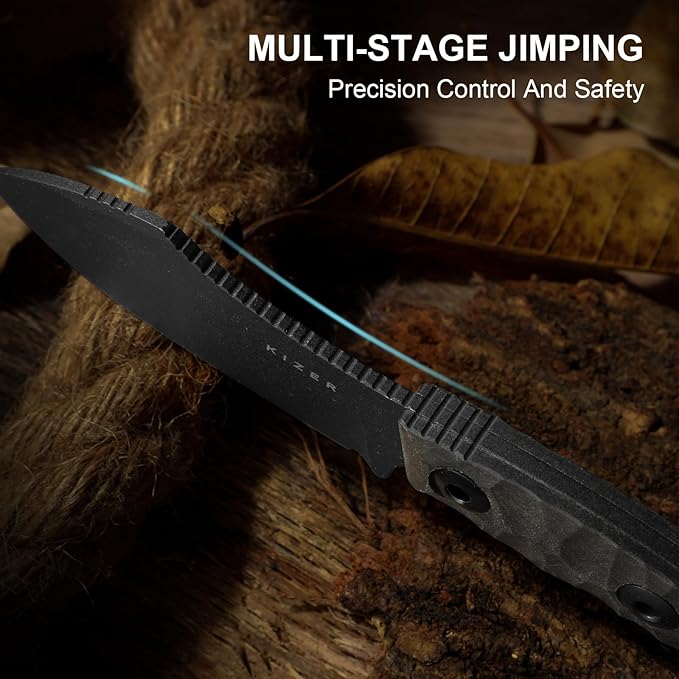 Kizer Rook Fixed Blade Knife 3.11 Nessmuk-style 10V Blade Hunting Knives with Gray Richlite® Handle Bushcraft Knife with Sheath &amp TekLok for Camping Hunting Survival 1090A1