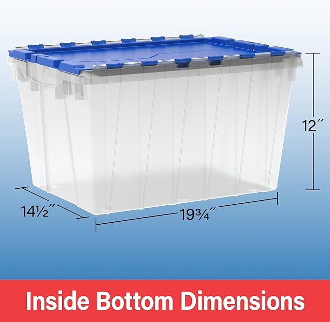 Akro-Mils KeepBox 12 Gallon Storage Container Nesting and Stackable Plastic Storage Box with Lid Attached Organizer Tote for Garages Closets Moving 21-1/2 x 15 x 12-1/2 Black/Yellow 6-Pack