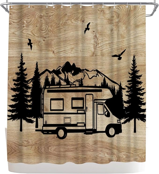 WELMECO Mountain Forest Camping Theme Shower Curtain Rustic Farmhouse Cabin Bathroom Decor Polyester Fabric 72x72 inch with Hooks