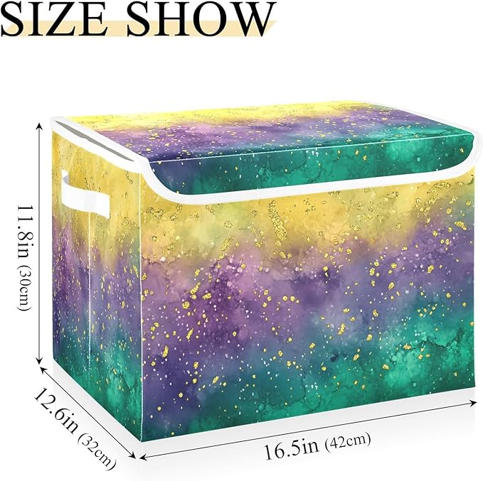 Mardi Gras Background Fabric Storage Bins with Lids and HandleFoldable Storage Bins with LidsCloset Organizers for Clothes Storage Room Organization Office Storage Chest Organizer