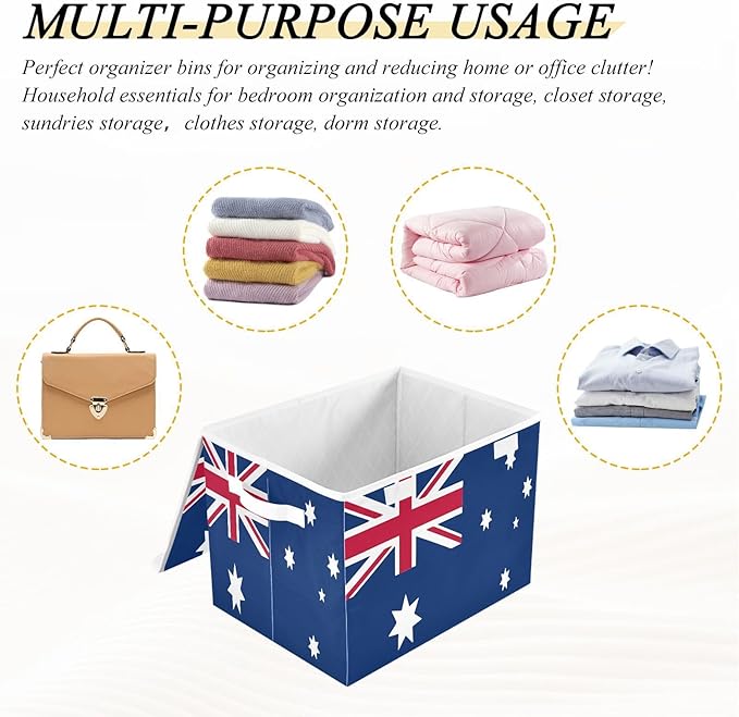 Australia Flag Australian National Blue Red Storage Bin with Lid Stackable Office Storage Clothing Storage Bins for Dorm