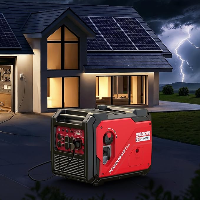 PowerSmart 5000W Portable Inverter Generator Gas Powered Quiet with Electric Start &amp CO Alarm 223cc Engine Eco-Mode Small Generator for Home Backup Camping and RV Ready