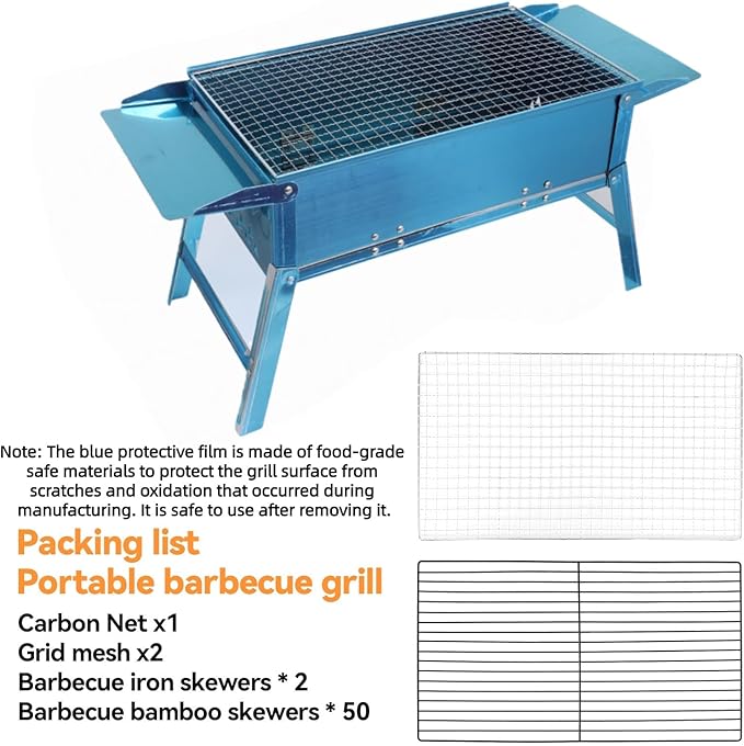 Foldable Portable Charcoal Grill Small Compact Outdoor BBQ Grill for Camping Backyard Balcony Beach Travel Outdoor Cooking(17.7x9.8 Inch)