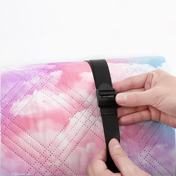 Outdoor Picnic Blanket Portable Ultrasonic Waterproof Picnic Cartoon Clouds Pink Printed Camping Beach Mat for Sand and Wet Grass Hiking (Cartoon Clouds L